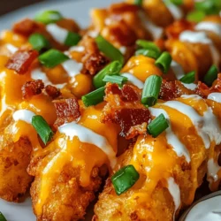 Loaded tater tot appetizers have solidified their status as a favorite party snack and game day treat, delighting guests with their irresistible combination of flavors and textures. Imagine crispy, golden-brown tater tots topped with gooey melted cheese, savory bits of bacon, and a drizzle of creamy ranch dressing. This mouthwatering dish is not only visually appealing but also offers a satisfying crunch followed by a creamy finish that keeps everyone coming back for more.