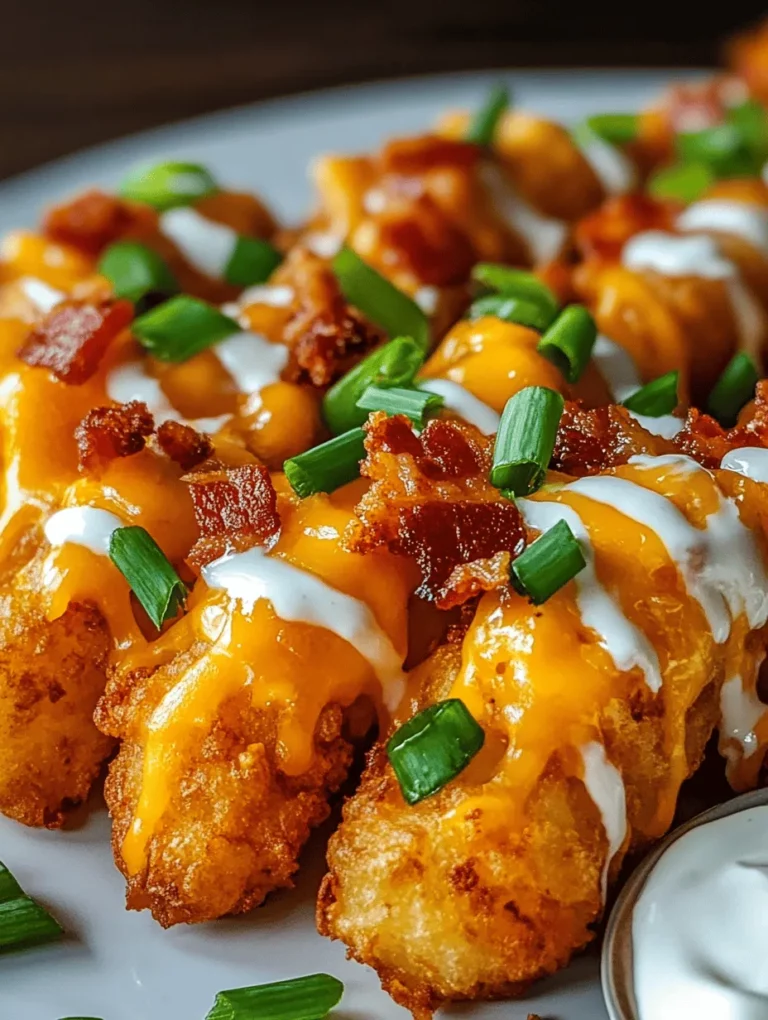 Loaded tater tot appetizers have solidified their status as a favorite party snack and game day treat, delighting guests with their irresistible combination of flavors and textures. Imagine crispy, golden-brown tater tots topped with gooey melted cheese, savory bits of bacon, and a drizzle of creamy ranch dressing. This mouthwatering dish is not only visually appealing but also offers a satisfying crunch followed by a creamy finish that keeps everyone coming back for more.