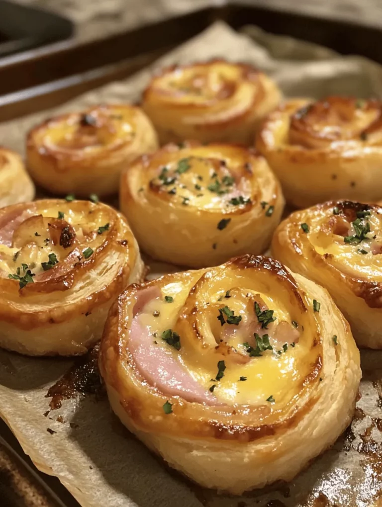 Ham and Cheese Puff Pastry Pinwheels are the epitome of savory snacking. Whether you’re hosting a gathering, preparing a family meal, or simply indulging in a delicious treat, these pinwheels are sure to impress. Their delightful combination of salty ham and creamy cheese, enveloped in flaky puff pastry, creates a mouthwatering experience that appeals to food lovers of all ages.