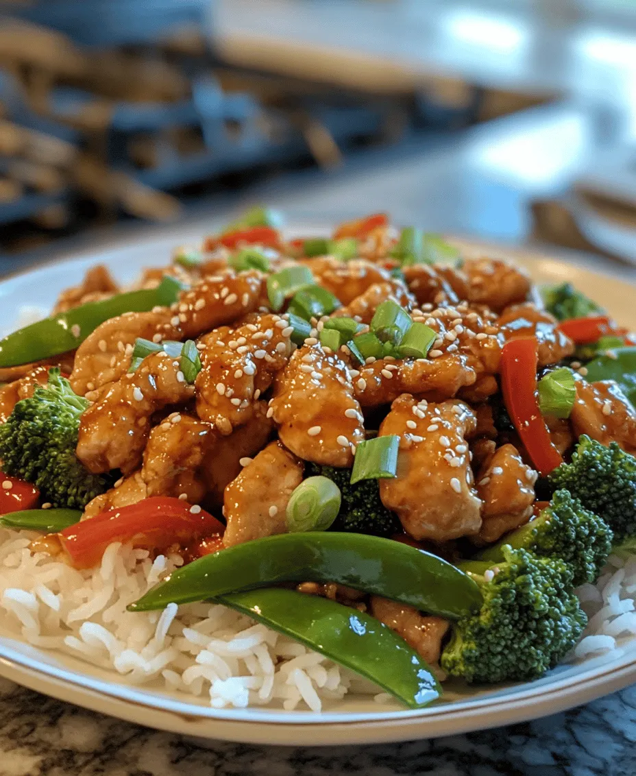 Stir-fry dishes are a cornerstone of Asian cuisine, celebrated for their vibrant flavors, quick cooking times, and nutritional value. With origins rooted in Chinese culinary practices, stir-frying has evolved into a popular cooking method worldwide, beloved for its simplicity and versatility. Among the myriad of stir-fry recipes, <strong>Sesame Garlic Chicken Stir-Fry</strong> stands out as a delightful combination of tender chicken, crisp vegetables, and a savory sauce that tantalizes the taste buds.” /></p>
</p>
<h3>Detailed Instructions on Preparing the Stir-Fry</h3>
</p>
<h4>Preparing the Chicken</h4>
<p>To begin your Sesame Garlic Chicken Stir-Fry, the first step is preparing the chicken. Start with boneless, skinless chicken breasts or thighs, as they provide great flavor and tenderness. For uniform cooking, it’s crucial to slice the chicken into even pieces, about 1-inch thick. This ensures that each piece cooks at the same rate, preventing some from being overcooked while others are underdone.</p>
</p>
<p>After slicing, marinate the chicken in a mixture of soy sauce, sesame oil, minced garlic, and a touch of honey for at least 15 minutes. This not only infuses the chicken with flavor but also helps to tenderize the meat.</p>
</p>
<h4>Heating and Cooking</h4>
<p>Next, heat a large wok or non-stick skillet over medium-high heat. It’s essential to preheat the pan adequately to achieve that perfect sear on the chicken. Once the pan is hot, add a tablespoon of vegetable oil. The oil should shimmer but not smoke; if it begins to smoke, reduce the heat slightly.</p>
</p>
<p>Add the marinated chicken to the pan in a single layer, ensuring not to overcrowd the pan. This is key to achieving that coveted caramelized exterior. Let the chicken cook undisturbed for about 3-4 minutes, allowing it to develop a nice golden color. Then, flip the pieces to ensure they cook evenly on both sides. The chicken should be cooked through and have an internal temperature of 165°F. Remove the chicken from the pan and set it aside on a plate.</p>
</p>
<h4>Stir-Frying Vegetables</h4>
<p>For the vegetables, opt for a colorful mix that includes bell peppers, broccoli, and snap peas. These not only add vibrant color to your dish but also bring an array of textures and nutrients.</p>
</p>
<p>In the same pan, add a bit more oil if necessary, along with the vegetables. Stir-fry them for about 2-3 minutes, ensuring they retain their crunch and vibrant color. The key to perfect stir-frying is to keep the vegetables moving in the pan; this prevents them from steaming and losing their crispness. If you like your vegetables slightly softer, you can cover the pan for a minute to steam them lightly, but be careful not to overcook.</p>
</p>
<h4>Combining Ingredients</h4>
<p>Once the vegetables are cooked to your liking, it’s time to bring everything together. Add the cooked chicken back into the pan along with any remaining marinade. Stir everything together gently, allowing the flavors to meld without overcooking the chicken or vegetables. Cook for an additional 1-2 minutes, just until everything is heated through and well combined.</p>
</p>
<p>To enhance the flavor profile, sprinkle in toasted sesame seeds and green onions, stirring just enough to incorporate them into the stir-fry. This final mix ensures that every bite is bursting with flavor.</p>
</p>
<h4>Garnishing</h4>
<p>Presentation can make a significant difference in the dining experience, even for a home-cooked meal. Transfer your beautifully combined Sesame Garlic Chicken Stir-Fry to a serving platter. Garnish with additional green onions and a sprinkle of sesame seeds for an appealing finish. You can also add a drizzle of soy sauce or a dash of chili oil for an extra kick.</p>
</p>
<h3>Serving Suggestions</h3>
<p>There are numerous ways to serve your Sesame Garlic Chicken Stir-Fry to enhance the meal experience.</p>
</p>
<p>– <strong>Pairing with Rice or Noodles</strong>: This stir-fry pairs beautifully with steamed jasmine rice or brown rice, which adds a nutty flavor. For a different twist, try serving it over cooked noodles, such as udon or rice noodles. The noodles soak up the savory sauce, creating a delightful combination.</p>
</p>
<p>– <strong>Complementary Sides</strong>: To round out your meal, consider serving spring rolls or a crisp side salad. A light cucumber salad with sesame dressing can provide a refreshing contrast to the warm stir-fry.</p>
</p>
<p>– <strong>Creative Presentation</strong>: For gatherings, consider serving the Sesame Garlic Chicken Stir-Fry in individual bowls, garnished with fresh herbs and lime wedges. This adds a personal touch and encourages guests to dig in. Alternatively, you can serve it family-style in a large bowl, allowing everyone to help themselves.</p>
</p>
<h3>Nutritional Information</h3>
<p>Understanding the nutritional breakdown of your meals can help you make better dietary choices. A standard serving of Sesame Garlic Chicken Stir-Fry (approximately 1 cup) contains around:</p>
</p>
<p>– <strong>Calories</strong>: 350-400</p>
<p>– <strong>Protein</strong>: 30g</p>
<p>– <strong>Carbohydrates</strong>: 35g</p>
<p>– <strong>Fats</strong>: 15g</p>
</p>
<p>This dish is rich in vitamins and minerals, thanks to the variety of vegetables included. Incorporating more vegetables into your meals not only adds fiber but also boosts overall health by providing essential nutrients.</p>
</p>
<p>For those looking to make this dish even healthier, consider these tips:</p>
</p>
<p>– <strong>Reduce Sodium</strong>: Opt for low-sodium soy sauce to cut back on <a class=