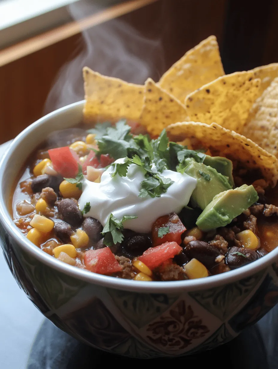 Spicy Green Chile Taco Soup takes the classic taco soup and infuses it with the vibrant heat of green chiles, making it a flavorful and exciting dish. The combination of zesty spices, fresh ingredients, and savory proteins creates a delightful bowl of comfort that tantalizes the palate. With each spoonful, you can expect a symphony of flavors, from the earthiness of cumin to the subtle sweetness of fresh corn, all balanced with the spicy kick from the green chiles.