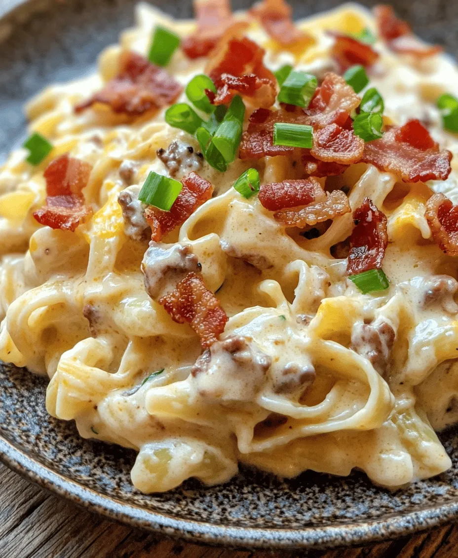 Welcome to a culinary experience that combines the best of comfort food into one satisfying dish: Loaded Bacon Cheeseburger Alfredo Pasta. This dish is not just a meal; it’s a celebration of flavors that brings together three beloved classics: the cheeseburger, the creamy Alfredo sauce, and the irresistible crunch of bacon. Imagine rich, savory pasta enveloped in a luscious sauce, topped with crispy bacon and seasoned ground beef, all crowned with a generous helping of melted cheese. This dish is sure to please a crowd, making it perfect for family dinners, gatherings with friends, or any occasion where you want to impress with minimal effort.