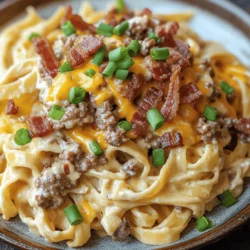 Welcome to a culinary experience that combines the best of comfort food into one satisfying dish: Loaded Bacon Cheeseburger Alfredo Pasta. This dish is not just a meal; it’s a celebration of flavors that brings together three beloved classics: the cheeseburger, the creamy Alfredo sauce, and the irresistible crunch of bacon. Imagine rich, savory pasta enveloped in a luscious sauce, topped with crispy bacon and seasoned ground beef, all crowned with a generous helping of melted cheese. This dish is sure to please a crowd, making it perfect for family dinners, gatherings with friends, or any occasion where you want to impress with minimal effort.