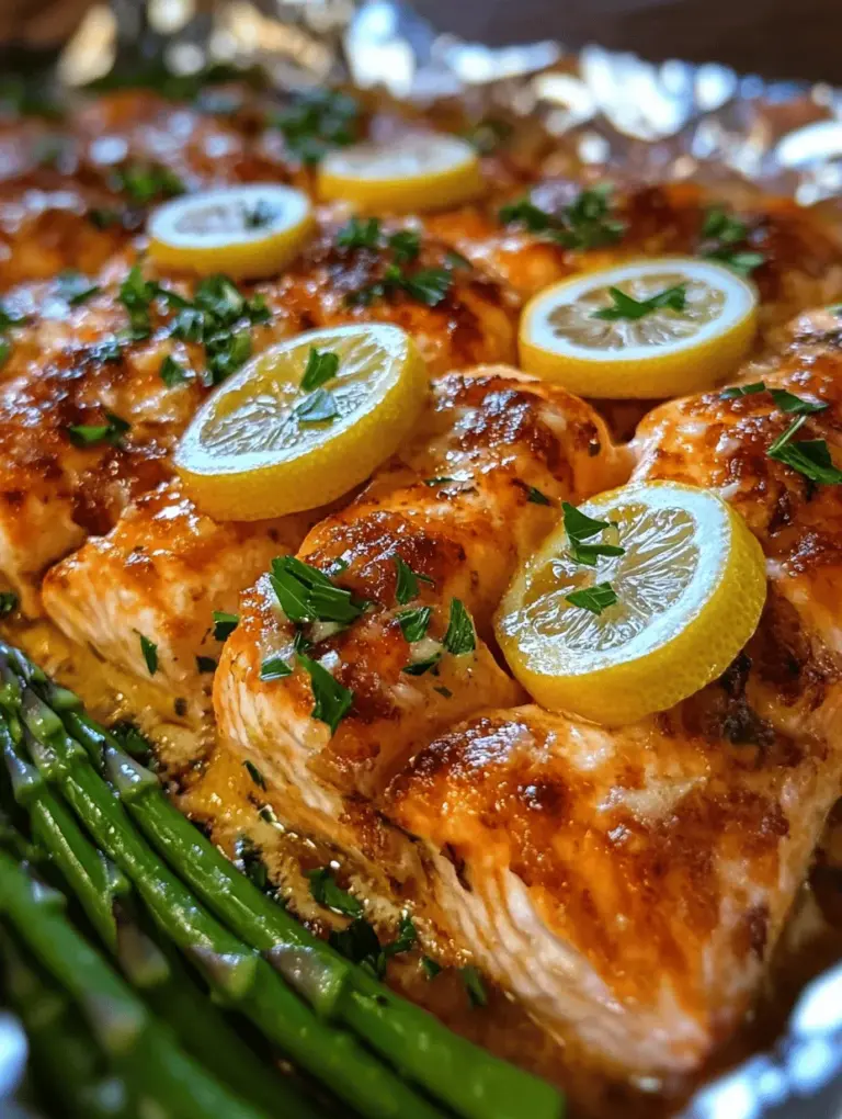 If you’re looking to elevate your culinary skills while preparing a quick, healthy meal, Baked Salmon in Foil with Asparagus and Lemon Garlic Butter Sauce is the perfect recipe to add to your repertoire. This dish is not only an eye-catching centerpiece for any dinner table but also a harmonious blend of flavors that tantalizes the taste buds. The combination of succulent salmon, vibrant asparagus, and a zesty lemon garlic butter sauce creates an unforgettable dining experience.