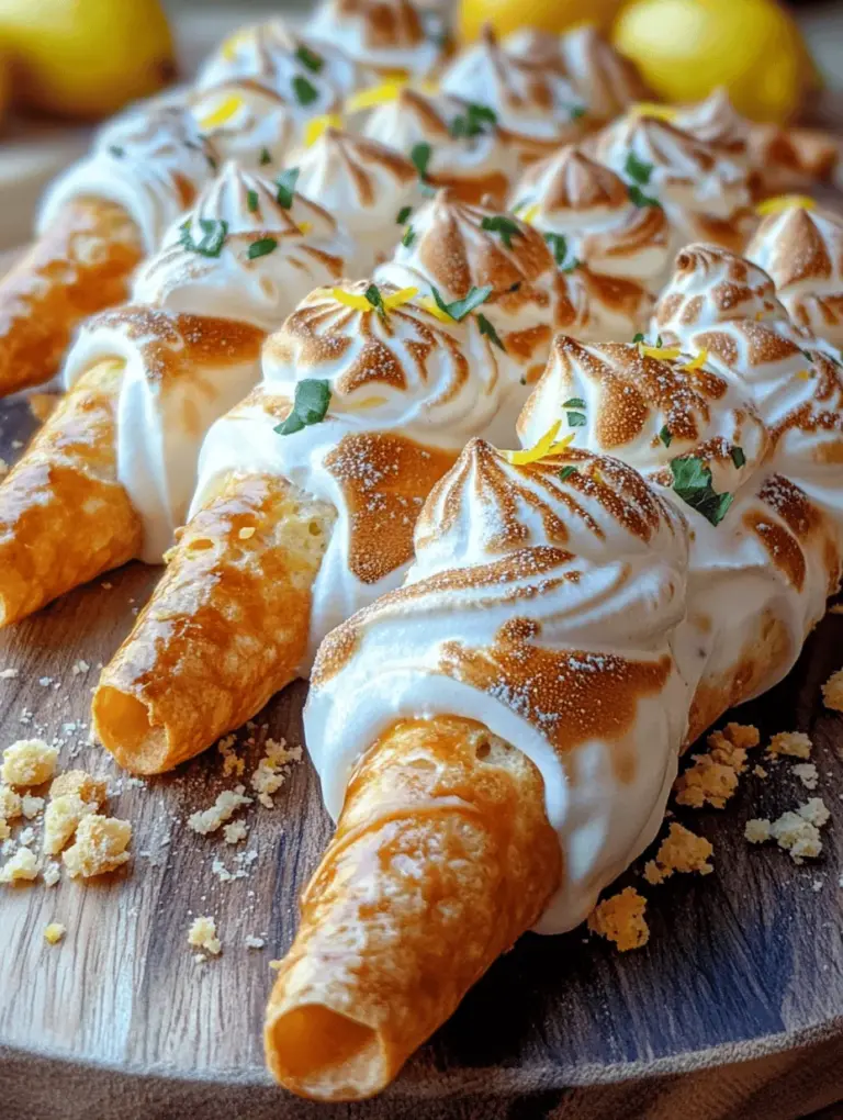 Discover the delightful fusion of flavors in our Delicious Lemon Meringue Cannolis! This indulgent dessert combines the crispy texture of traditional cannoli shells with a refreshing lemon filling and a fluffy meringue topping. Perfect for special occasions or as a treat to impress your friends and family, this recipe promises to elevate your dessert game to new heights. The blend of zesty lemon, creamy filling, and sweet meringue creates a harmonious balance that will tantalize your taste buds and leave you craving more.