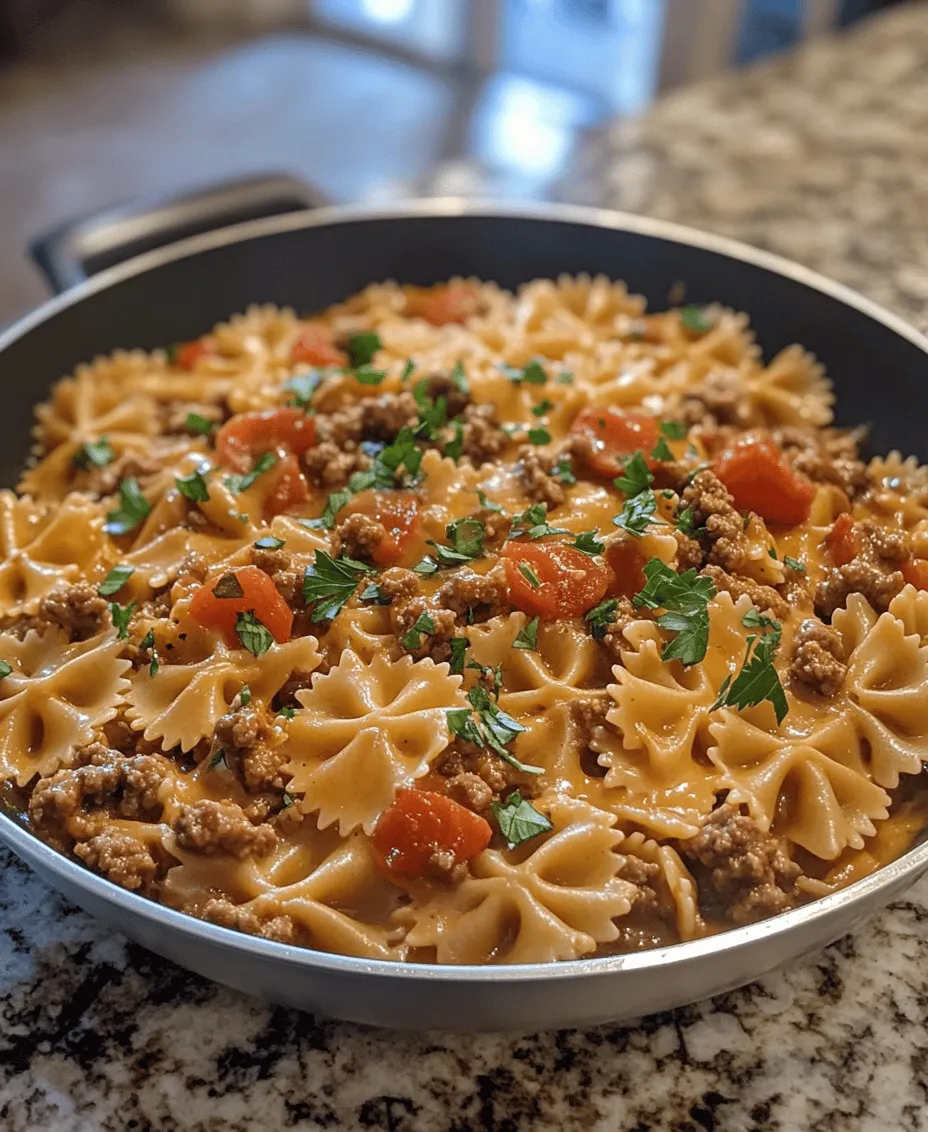 Creamy Velveeta Beef Bowtie Pasta has earned its place in many households for good reasons. Firstly, it’s incredibly convenient. The use of Velveeta cheese not only simplifies the cooking process but also guarantees a velvety sauce that clings perfectly to the pasta. Velveeta’s unique melting properties mean that it can transform any dish into a creamy delight without the need for complicated techniques or lengthy preparation times.