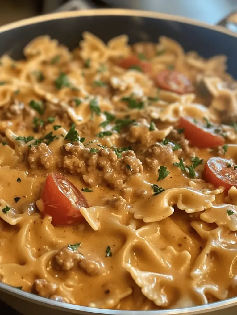 Creamy Velveeta Beef Bowtie Pasta has earned its place in many households for good reasons. Firstly, it’s incredibly convenient. The use of Velveeta cheese not only simplifies the cooking process but also guarantees a velvety sauce that clings perfectly to the pasta. Velveeta’s unique melting properties mean that it can transform any dish into a creamy delight without the need for complicated techniques or lengthy preparation times.