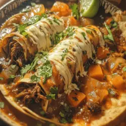 Explore the vibrant world of Mexican cuisine with these delicious Savory Birria Enchiladas. This dish is a celebration of flavor, tradition, and creativity, combining tender, flavorful birria meat wrapped in soft corn tortillas, topped with a rich broth and gooey cheese. Originally hailing from the state of Jalisco, birria is a dish that embodies the heart of Mexican culinary heritage. As you prepare this recipe, you will not only create a mouthwatering meal but also step into the rich tapestry of Mexican culture that has made birria a beloved dish both locally and internationally. Perfect for family gatherings or a comforting weeknight meal, this recipe will delight your taste buds while celebrating the traditional flavors of Mexico.