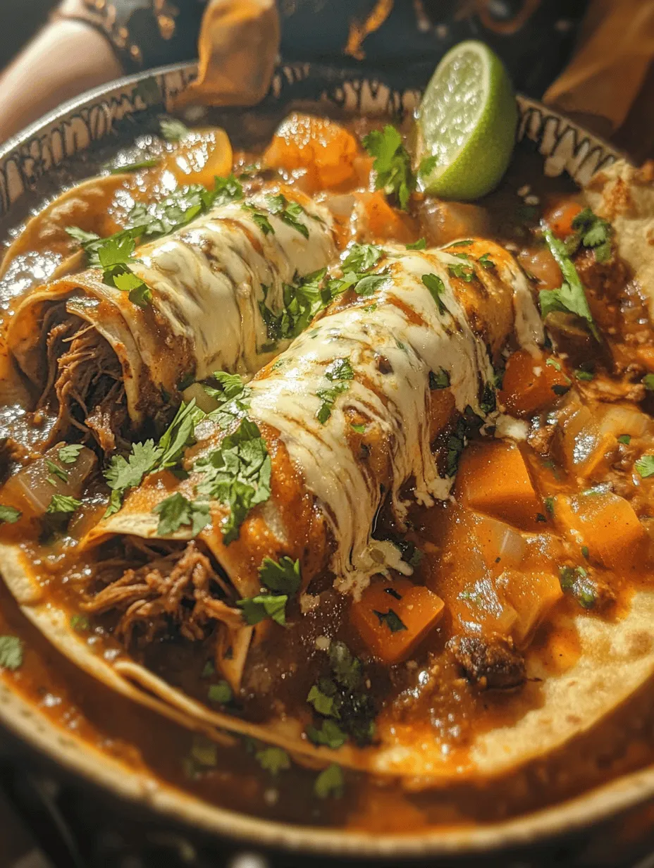 Explore the vibrant world of Mexican cuisine with these delicious Savory Birria Enchiladas. This dish is a celebration of flavor, tradition, and creativity, combining tender, flavorful birria meat wrapped in soft corn tortillas, topped with a rich broth and gooey cheese. Originally hailing from the state of Jalisco, birria is a dish that embodies the heart of Mexican culinary heritage. As you prepare this recipe, you will not only create a mouthwatering meal but also step into the rich tapestry of Mexican culture that has made birria a beloved dish both locally and internationally. Perfect for family gatherings or a comforting weeknight meal, this recipe will delight your taste buds while celebrating the traditional flavors of Mexico.