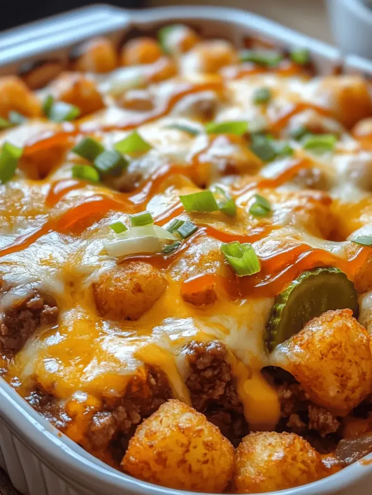 The Ultimate Cheeseburger Tater Tot Casserole is a dish that beautifully blends the beloved flavors of a classic cheeseburger with the comforting, hearty texture of a casserole. This dish has gained immense popularity among families and food enthusiasts alike, thanks to its ability to satisfy even the heartiest of appetites while being incredibly easy to prepare. In a world where fast-paced lifestyles often leave little time for elaborate meals, casseroles like this one provide a simple solution: a delicious, filling dish that can be thrown together in a matter of minutes and enjoyed by everyone at the dinner table.