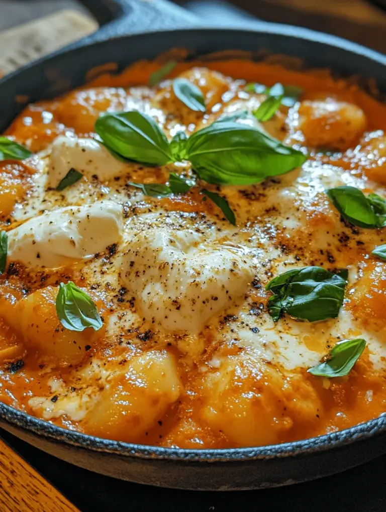 Creamy Tomato Gnocchi with Burrata is a dish that captures the essence of comfort food, offering a delightful blend of flavors and textures. This recipe is not just about satisfying hunger; it embodies a warm hug on a plate, perfect for cozy dinners or special occasions. Imagine pillowy potato gnocchi enveloped in a luscious, creamy tomato sauce, topped with rich, velvety burrata cheese. Each bite is a symphony of flavors that makes this dish an instant classic.