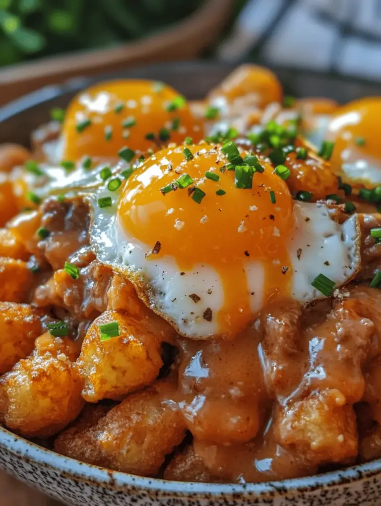 The Tater Tot Breakfast Bowl with Sausage Gravy is the quintessential comfort food that seamlessly melds the most cherished breakfast staples into a single indulgent dish. Imagine waking up to a hearty bowl filled with crispy tater tots, rich and savory sausage gravy, and a sprinkle of cheese, all topped with a perfectly cooked egg. This dish is not only satisfying but also incredibly versatile, making it suitable for busy weekday mornings or leisurely weekend brunches with family and friends.