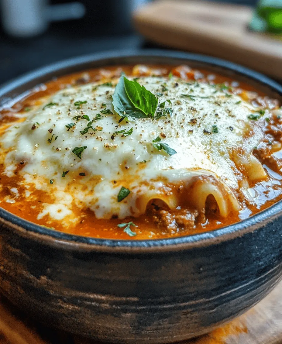 Lasagna Soup is a delightful and comforting dish that brings the rich flavors of traditional lasagna into a cozy soup format. This innovative recipe takes the beloved lasagna components—savory meat, aromatic herbs, and gooey cheese—and combines them into a hearty soup that is perfect for any occasion. Whether you’re hosting a family gathering, preparing a weeknight dinner, or simply craving a warm bowl of comfort, Lasagna Soup offers a simple yet satisfying solution.