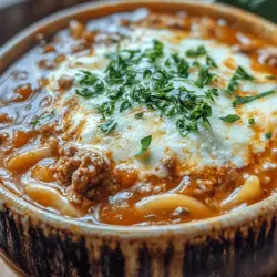 Lasagna Soup is a delightful and comforting dish that brings the rich flavors of traditional lasagna into a cozy soup format. This innovative recipe takes the beloved lasagna components—savory meat, aromatic herbs, and gooey cheese—and combines them into a hearty soup that is perfect for any occasion. Whether you’re hosting a family gathering, preparing a weeknight dinner, or simply craving a warm bowl of comfort, Lasagna Soup offers a simple yet satisfying solution.