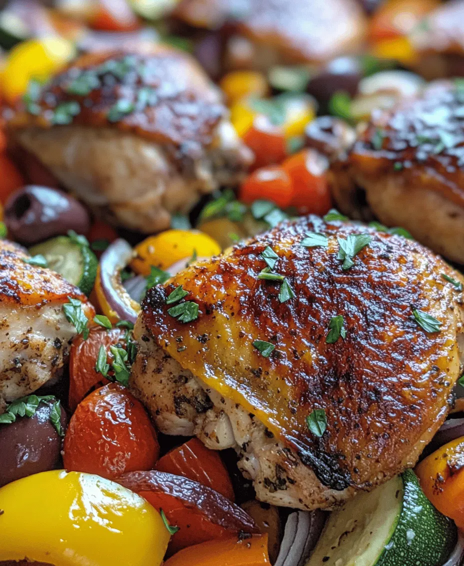 Delve into the vibrant flavors of the Mediterranean with this easy-to-make Sheet Pan Chicken & Veggies recipe. Perfect for busy weeknights or leisurely weekend dinners, this dish combines tender chicken thighs with a colorful medley of vegetables, all roasted together for maximum flavor and minimal cleanup. The allure of Mediterranean cuisine lies in its ability to blend healthful ingredients with bold flavors, creating meals that are not just satisfying but also nourishing. In this recipe, the rich tastes of Kalamata olives, fresh herbs, and zesty lemon come together to create a meal that is not only delicious but also nutritious.