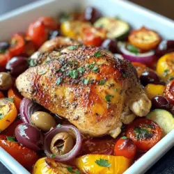 Delve into the vibrant flavors of the Mediterranean with this easy-to-make Sheet Pan Chicken & Veggies recipe. Perfect for busy weeknights or leisurely weekend dinners, this dish combines tender chicken thighs with a colorful medley of vegetables, all roasted together for maximum flavor and minimal cleanup. The allure of Mediterranean cuisine lies in its ability to blend healthful ingredients with bold flavors, creating meals that are not just satisfying but also nourishing. In this recipe, the rich tastes of Kalamata olives, fresh herbs, and zesty lemon come together to create a meal that is not only delicious but also nutritious.