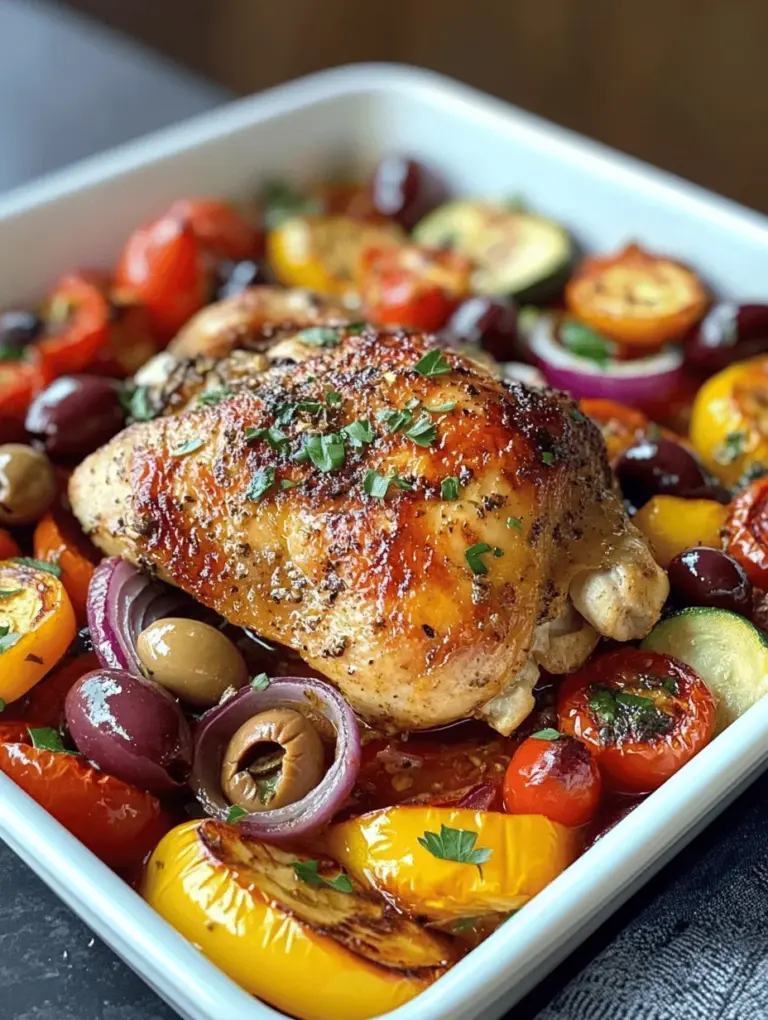 Delve into the vibrant flavors of the Mediterranean with this easy-to-make Sheet Pan Chicken & Veggies recipe. Perfect for busy weeknights or leisurely weekend dinners, this dish combines tender chicken thighs with a colorful medley of vegetables, all roasted together for maximum flavor and minimal cleanup. The allure of Mediterranean cuisine lies in its ability to blend healthful ingredients with bold flavors, creating meals that are not just satisfying but also nourishing. In this recipe, the rich tastes of Kalamata olives, fresh herbs, and zesty lemon come together to create a meal that is not only delicious but also nutritious.