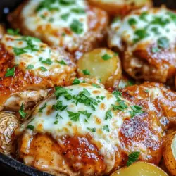 In today’s fast-paced culinary landscape, finding a meal that is both satisfying and easy to prepare can often feel like a challenge. Enter the Cheesy Skillet Garlic Parmesan Chicken & Potatoes, a delightful one-pan dish that promises to become a staple in your kitchen. This recipe marries succulent chicken thighs with tender baby potatoes, all enveloped in a rich layer of melted cheese, and infused with the aromatic flavors of garlic and Italian herbs. With its comforting taste and minimal cleanup, this dish is perfect not just for busy weeknights but also for leisurely weekends when you want to indulge in something special without spending hours in the kitchen.