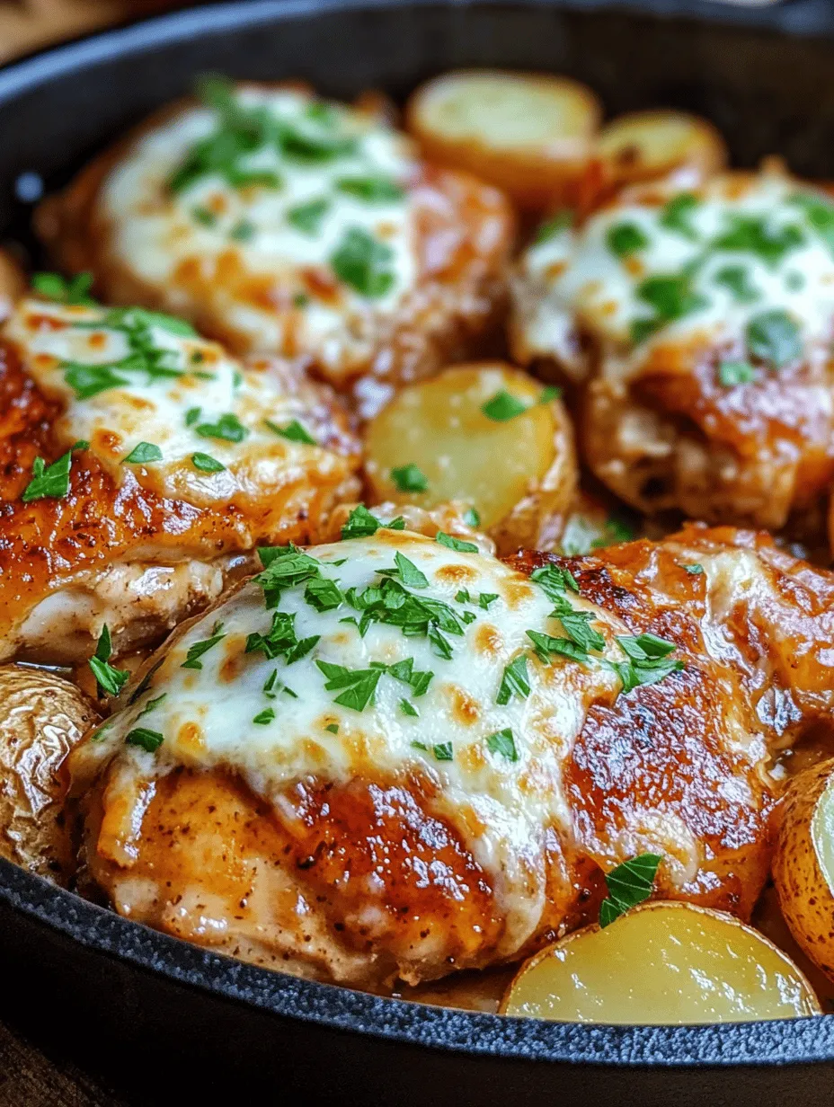 In today’s fast-paced culinary landscape, finding a meal that is both satisfying and easy to prepare can often feel like a challenge. Enter the Cheesy Skillet Garlic Parmesan Chicken & Potatoes, a delightful one-pan dish that promises to become a staple in your kitchen. This recipe marries succulent chicken thighs with tender baby potatoes, all enveloped in a rich layer of melted cheese, and infused with the aromatic flavors of garlic and Italian herbs. With its comforting taste and minimal cleanup, this dish is perfect not just for busy weeknights but also for leisurely weekends when you want to indulge in something special without spending hours in the kitchen.