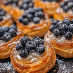 Baking is not just a culinary task; it is a heartfelt expression of creativity and love that transforms simple ingredients into delightful treats. Among the many desserts that capture our hearts and taste buds, blueberry pastry rings with vanilla cream filling stand out as a true indulgence. This decadent dessert combines the sweetness of fresh blueberries, the buttery layers of flaky puff pastry, and a rich, creamy vanilla filling, making it perfect for any occasion—be it a cozy afternoon tea, a festive gathering, or a sweet surprise for loved ones.