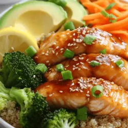 Discover the delightful flavors of Honey Garlic Salmon Bowls, a nutritious and visually appealing dish that combines tender salmon, wholesome grains, and vibrant vegetables. This recipe not only offers a generous serving of essential nutrients but also brings together the sweetness of honey and the savory notes of garlic, making it a perfect weeknight dinner or a meal prep option. By incorporating a variety of ingredients, these bowls are not only tasty but also customizable to suit your dietary preferences and flavor profiles.