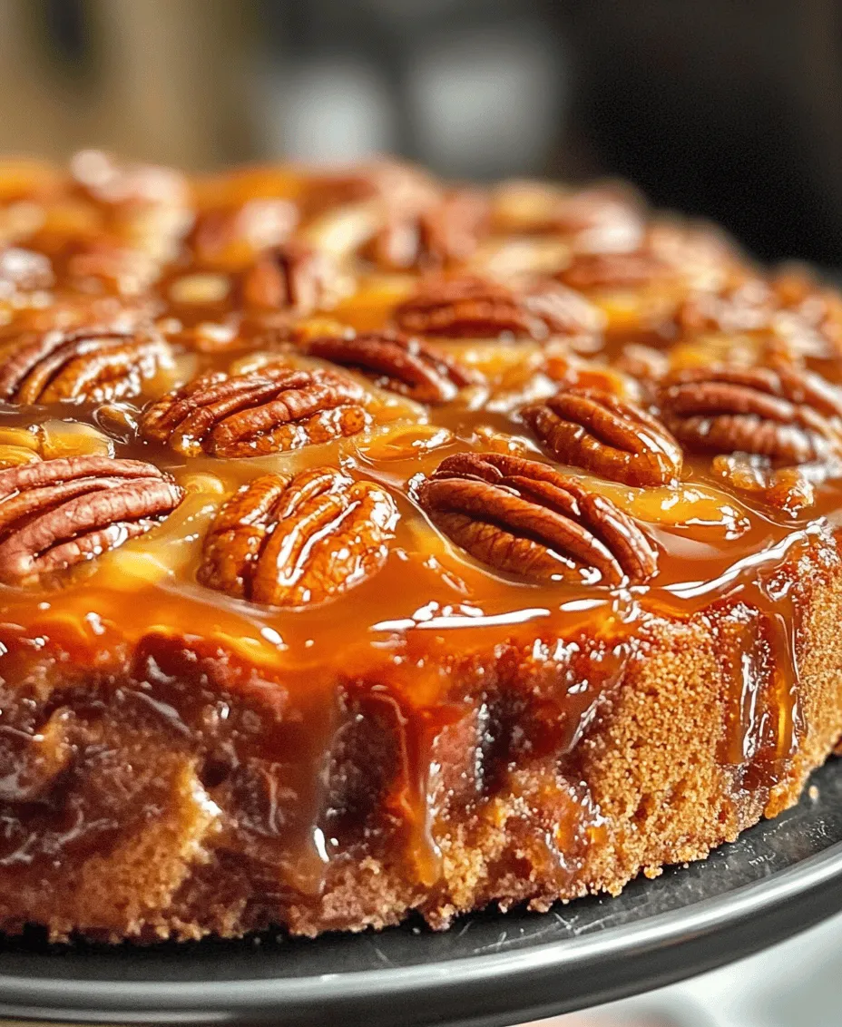 Welcome to the delightful world of baking, where every spoonful can transport you to a realm of warmth and comfort. Today, we are diving into the scrumptiousness of the <strong>Pecan Bliss Upside Down Cake with Caramelized Delights</strong>. This mouthwatering treat is not just a cake; it’s a celebration of flavors that perfectly marries the richness of caramelized pecans with a soft, fluffy cake batter.” /></p>
</p>
<h2>Step-by-Step Instructions</h2>
</p>
<h3>Preheating the Oven and Preparing the Cake Pan</h3>
<p>Start by preheating your oven to 350°F (175°C). This step is crucial, as a well-preheated oven ensures even baking and a perfectly risen cake. While the oven is warming up, take a 9-inch round cake pan and prepare it for the caramelized topping. Coat the bottom and sides of the pan with butter to prevent sticking. For extra assurance, you can also line the bottom with parchment paper, then butter the parchment as well. This will make it easier to invert the cake once it’s done baking.</p>
</p>
<h3>Carefully Preparing the Caramelized Topping</h3>
<p>Now, let’s dive into the caramelized topping, which is the star of the show. In a medium saucepan, combine 1 cup of brown sugar, 1/4 cup of unsalted butter, and 1/4 cup of heavy cream over medium heat. Stir continuously until the mixture comes to a gentle boil. Allow it to simmer for about 2-3 minutes, until it thickens slightly and takes on a rich caramel color. Remove it from the heat and quickly stir in 1 teaspoon of vanilla extract.</p>
</p>
<p>Once the caramel is ready, pour it into the prepared cake pan, making sure to cover the bottom evenly. Next, you can add the pecans. Arrange approximately 1 cup of pecan halves over the caramel, pressing them gently to ensure they stick as the cake bakes. The pecans will caramelize beautifully, creating a delightful topping that complements the cake perfectly.</p>
</p>
<h3>Mixing Techniques for the Cake Batter</h3>
<p>For the cake batter, gather your ingredients: 1 1/2 cups of all-purpose flour, 1 teaspoon of baking powder, 1/2 teaspoon of baking soda, 1/2 teaspoon of salt, 1/2 cup of unsalted butter (softened), 1 cup of granulated sugar, 2 large eggs, 1 teaspoon of vanilla extract, and 1/2 cup of buttermilk.</p>
</p>
<p>In a mixing bowl, start with the creaming method. Beat the softened butter and granulated sugar together using an electric mixer on medium speed until the mixture is light and fluffy, typically around 3-4 minutes. This process incorporates air into the batter, contributing to a light texture.</p>
</p>
<p>Next, add the eggs one at a time, beating well after each addition. Mix in the vanilla extract. In a separate bowl, whisk together the flour, baking powder, baking soda, and salt. Gradually add the dry ingredients to the creamed mixture, alternating with the buttermilk. Begin and end with the dry ingredients, mixing only until just combined. Be careful not to overmix; this can lead to a dense cake. The batter should be smooth but may have a few small lumps.</p>
</p>
<h3>Baking Tips</h3>
<p>Pour the batter over the caramelized pecan layer in the prepared pan, spreading it evenly. Bake in the preheated oven for 30-35 minutes, or until a toothpick inserted into the center comes out clean. Keep an eye on the cake towards the end of the baking time; every oven is different, and you want to avoid overbaking, which can dry out the cake.</p>
</p>
<p>Once the cake is done, remove it from the oven and let it cool in the pan for about 10 minutes. This cooling period is essential; it allows the caramel to set slightly, making it easier to invert the cake without losing the caramel topping. After 10 minutes, run a knife around the edges to loosen the cake, then carefully invert it onto a serving plate. Gently lift the cake pan off, and remove the parchment paper if used. Allow it to cool slightly before serving.</p>
</p>
<h2>Serving Suggestions</h2>
<p>This Pecan Bliss Upside Down Cake is not only a feast for the eyes but also pairs wonderfully with various accompaniments. For a decadent dessert experience, serve slices of the cake warm with a scoop of vanilla ice cream or a dollop of freshly whipped cream. The creaminess beautifully balances the caramelized pecans and moist cake.</p>
</p>
<p>For those who prefer a lighter touch, a sprinkle of powdered sugar can elevate the presentation without overwhelming the cake’s natural flavors. Additionally, consider serving it alongside a cup of freshly brewed coffee or tea; the warm, nutty flavors of the cake complement the beverage beautifully, making it a perfect afternoon treat or after-dinner indulgence.</p>
</p>
<p>When it comes to presentation, place the cake on a decorative cake stand or a rustic wooden board to showcase its beautiful caramel topping. You can garnish the cake with extra pecans or fresh berries for a pop of color. If you’re serving at a gathering, slice the cake into generous wedges and accompany it with your chosen toppings on the side, allowing guests to customize their servings.</p>
</p>
<h3>How to Store Leftovers</h3>
<p>If you happen to have any leftovers (though that’s unlikely!), store the cake in an airtight container at room temperature for up to three days. If you want to keep it fresh longer, refrigerate it for up to a week. To enjoy the cake warm, simply pop a slice in the microwave for a few seconds before serving. This will revive the gooey caramel and enhance the overall taste.</p>
</p>
<h2>Nutritional Information</h2>
<p>When it comes to indulgent desserts like the Pecan Bliss Upside Down Cake, it’s essential to enjoy them mindfully. Each serving of this delightful cake contains approximately 350 calories, with 20 grams of fat and 30 grams of carbohydrates. It also offers a small boost of protein due to the eggs and nuts.</p>
</p>
<p>While this cake is undoubtedly a treat, it’s important to balance enjoyment with health. Consider serving smaller portions alongside fresh fruit or a light salad to create a more balanced meal. The richness of the cake can be offset by lighter side dishes, allowing you to indulge without overdoing it.</p>
</p>
<h2>Conclusion</h2>
<p>The Pecan Bliss Upside Down Cake is more than just a dessert; it’s an experience filled with warmth and comfort. From its caramelized pecan topping to its moist, flavorful cake, this recipe offers a delightful combination that is sure to please any palate. Whether you’re celebrating a special occasion or simply enjoying a cozy night in, this cake is a cherished addition to any dessert table.</p>
</p>
<p>Making and sharing this cake brings joy not only to the baker but also to friends and family who gather around to enjoy it. The aroma that fills your kitchen as it bakes is enough to make anyone’s mouth water, and the first slice reveals the beautiful layers of caramel and pecans that await. So, gather your ingredients, follow the steps, and experience the delightful flavors of Pecan Bliss Upside Down Cake firsthand. You won’t be disappointed!</p>
<div id=