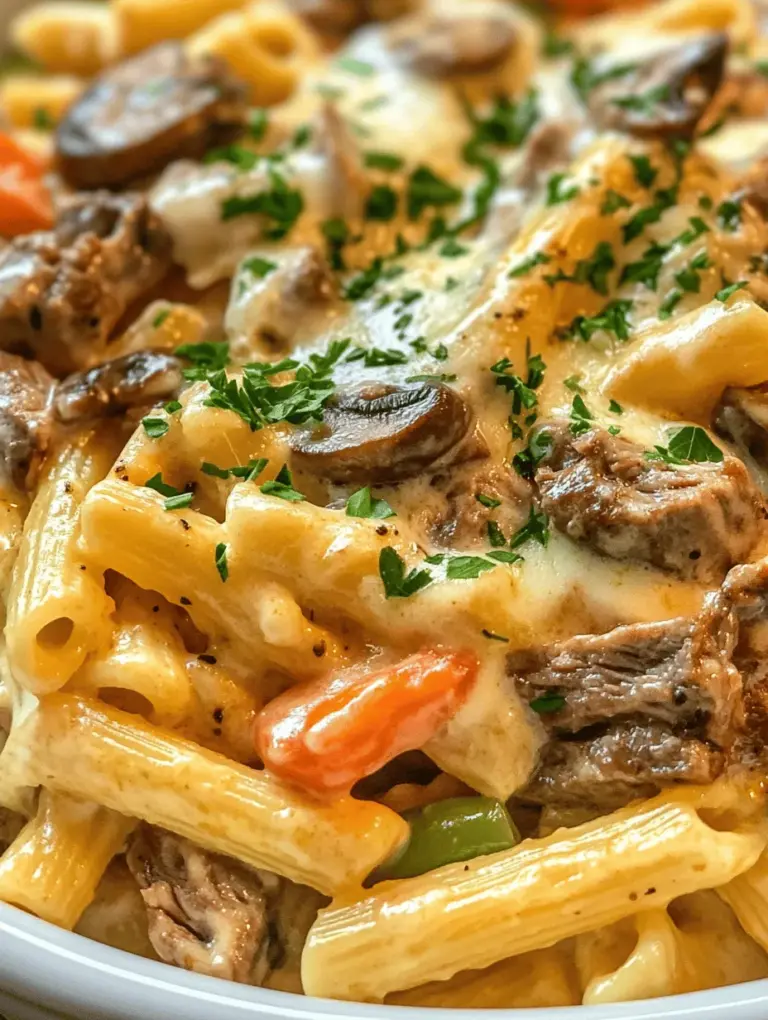 Delve into the delicious world of comfort food with our Philly Cheese Steak Pasta recipe. This dish beautifully combines the classic flavors of a Philly cheesesteak with the satisfying texture of pasta, creating a meal that's perfect for family dinners or casual gatherings. Imagine the rich, savory taste of thinly sliced steak, sautéed onions, and melted cheese enveloped in luscious pasta, all coming together to create a symphony of flavors that tantalizes the taste buds.