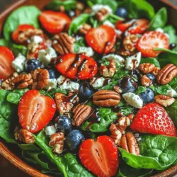 If you’re looking for a vibrant and refreshing dish that's perfect for any meal, look no further than the Quick & Refreshing Strawberry Spinach Salad. This delightful salad combines the lushness of fresh spinach with the sweetness of ripe strawberries, creating a dish that is not only visually appealing but also bursting with flavor. The contrast between the sweet, juicy strawberries and the earthy spinach makes this salad a favorite among many, whether served at a lunch gathering, a family dinner, or as a side dish at a summer barbecue.