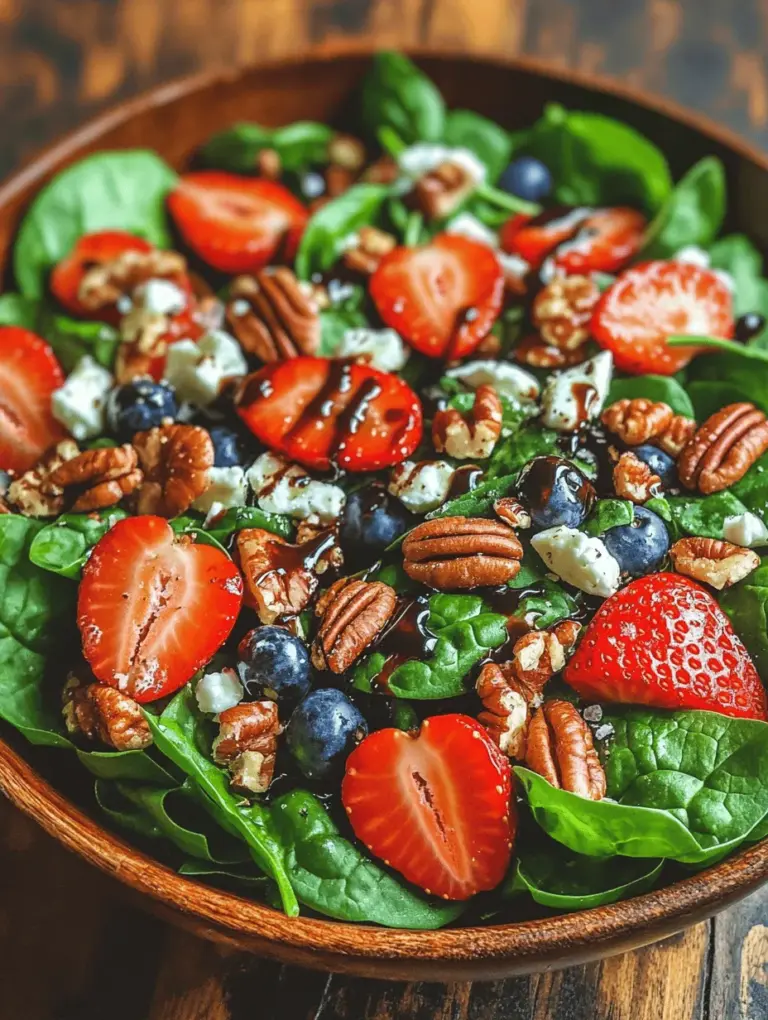 If you’re looking for a vibrant and refreshing dish that's perfect for any meal, look no further than the Quick & Refreshing Strawberry Spinach Salad. This delightful salad combines the lushness of fresh spinach with the sweetness of ripe strawberries, creating a dish that is not only visually appealing but also bursting with flavor. The contrast between the sweet, juicy strawberries and the earthy spinach makes this salad a favorite among many, whether served at a lunch gathering, a family dinner, or as a side dish at a summer barbecue.