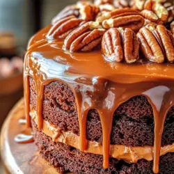 If you’re looking for a show-stopping dessert that captures the essence of indulgence, look no further than the Turtle Chocolate Layer Cake. This luxurious dessert features layers of rich chocolate cake, a luscious turtle filling, and a glossy chocolate ganache, all topped with crunchy pecans and a drizzle of caramel. A feast for the eyes and the taste buds, this cake is a delightful combination of flavors and textures that makes it perfect for celebrations and special occasions.