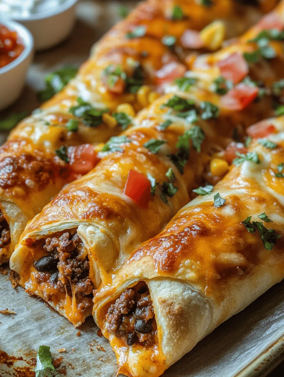 Cheesy taco sticks are a delightful fusion of Mexican flavors and comforting textures that have rapidly become a family favorite. This dish combines the beloved elements of tacos—seasoned meat, cheese, and fresh toppings—wrapped in warm, flaky crescent roll dough, creating a snack that is both satisfying and fun to eat. Perfect for gatherings, game days, or even a quick weeknight meal, these cheesy taco sticks bring joy to any occasion.