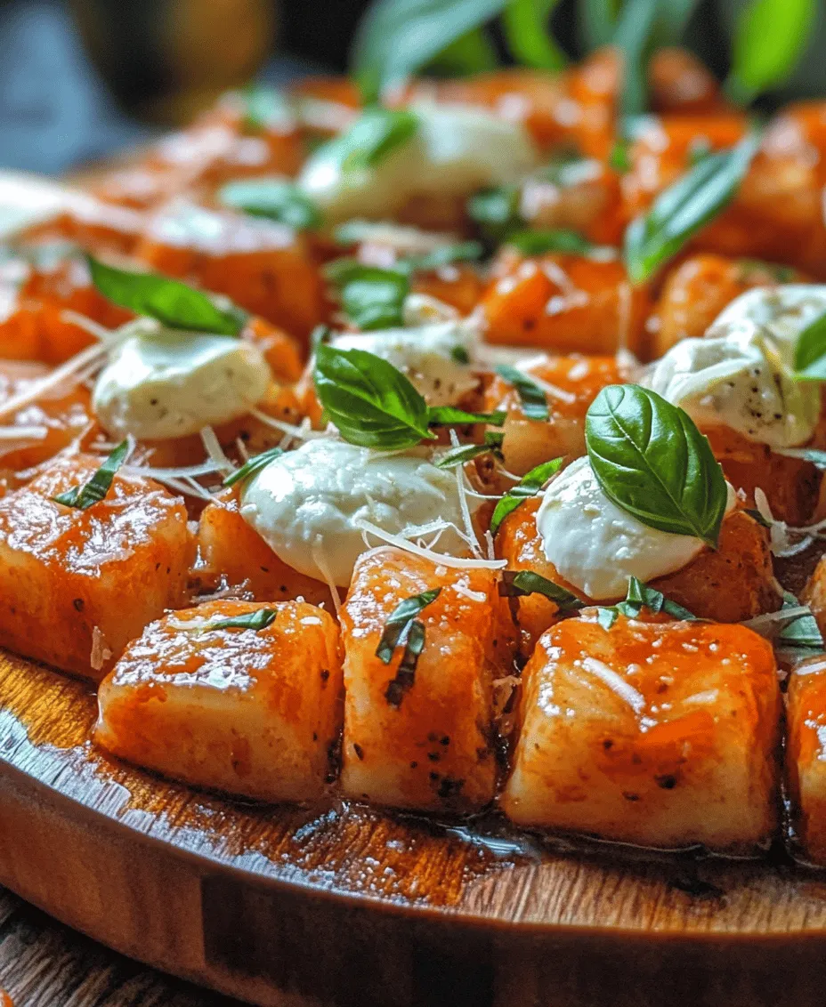 In today's fast-paced world, finding time to prepare a delicious, comforting meal can often feel like a challenge. However, with the <strong>Creamy Tomato Gnocchi with Burrata</strong>, you can create a delightful culinary experience in just 30 minutes. This dish embodies the essence of Italian comfort food, featuring rich flavors and a creamy texture that is sure to please everyone at the dining table. The combination of fresh ingredients elevates the classic gnocchi, making it not just a meal but a celebration of taste and aroma.” /></p>
</p>
<h3>Sautéing Aromatics</h3>
</p>
<p>To start crafting your 30 Minute Creamy Tomato Gnocchi with Burrata, you’ll want to master the art of sautéing garlic. This step is crucial as it lays the foundation of flavor for your dish. Begin by heating a generous drizzle of olive oil in a large skillet over medium heat. Once the oil shimmers, introducing minced garlic is your next move.</p>
</p>
<p>The goal here is to infuse the oil with the aromatic essence of the garlic without letting it burn. Sauté the garlic for about 1-2 minutes, stirring frequently. You want it to become fragrant and turn a light golden color, which will enhance the overall flavor of your sauce. Keep a close eye on the garlic; if it becomes too dark, it can impart a bitter taste that will detract from the creaminess of your sauce.</p>
</p>
<h3>Making the Sauce</h3>
</p>
<p>With the garlic perfectly sautéed, it’s time to build your creamy tomato sauce. Add in your canned whole tomatoes, allowing their juices to mingle with the garlic-infused oil. Using a wooden spoon, gently crush the tomatoes as they cook, breaking them down into a hearty sauce. This should take about 5-7 minutes; let the mixture simmer and bubble, releasing its delightful aroma.</p>
</p>
<p>Next, pour in the heavy cream, stirring to create a rich, velvety texture. The cream will lighten the acidity of the tomatoes while adding a luscious mouthfeel. Season the sauce with salt and freshly cracked black pepper to taste. For those who desire an extra kick, consider adding a pinch of red pepper flake to the mix, enhancing the depth of flavor without overpowering the dish.</p>
</p>
<h3>Combining Gnocchi and Sauce</h3>
</p>
<p>Once your sauce is bubbling and aromatic, it’s time to bring the gnocchi into the equation. After boiling the gnocchi according to the package instructions—typically just 2-3 minutes until they float—drain them carefully, ensuring you retain some of the starchy cooking water which can be useful for adjusting the sauce later if needed.</p>
</p>
<p>Gently toss the cooked gnocchi into the sauce, using a spatula to combine. Aim for an even coating, ensuring every piece of gnocchi is enveloped in the creamy tomato goodness. If the sauce appears too thick, add a splash of the reserved pasta water to achieve your desired consistency. This starchy water will help bind the sauce to the gnocchi beautifully.</p>
</p>
<h3>Adding Fresh Basil</h3>
</p>
<p>As your gnocchi and sauce meld together, it’s time to introduce fresh basil. The right timing for adding basil is essential to preserve its vibrant flavor and color. Tear the basil leaves into pieces; this releases their essential oils and enhances their aromatic profile. Add them to the skillet just before serving, stirring them through the gnocchi gently. This technique ensures that the basil retains its fresh taste, providing a bright contrast to the creamy sauce.</p>
</p>
<h3>Serving with Burrata</h3>
</p>
<p>Once your dish is well-combined and aromatic, it’s time for the pièce de résistance: serving it with burrata. This delicate cheese, with its creamy interior and soft exterior, elevates your dish to a gourmet experience.</p>
</p>
<p>To serve, ladle a generous portion of the creamy tomato gnocchi onto a plate or in a shallow bowl. Nestle a ball of burrata right in the center, allowing it to melt slightly into the warm gnocchi. For an added touch of elegance, drizzle a bit more olive oil over the top and sprinkle with freshly cracked pepper and additional basil leaves. Not only does this enhance the visual appeal, but it also adds layers of flavor that will delight your palate.</p>
</p>
<h3>Nutritional Benefits of the Ingredients</h3>
</p>
<p>This creamy tomato gnocchi dish is not only indulgent but also offers nutritional benefits from its key ingredients.</p>
</p>
<p>– <strong>Potatoes</strong>: The primary ingredient in gnocchi, potatoes are an excellent source of carbohydrates, providing energy for your body. They are rich in vitamins C and B6, potassium, and dietary fiber, making them a wholesome addition to any meal.</p>
</p>
<p>– <strong>Olive Oil</strong>: A staple in Mediterranean cuisine, olive oil is packed with healthy monounsaturated fats that can help reduce inflammation and lower the risk of heart disease. It also contains antioxidants and anti-inflammatory properties.</p>
</p>
<p>– <strong>Tomatoes</strong>: Fresh and canned tomatoes are low in calories and high in vitamins C and K, folate, and potassium. They are rich in lycopene, an antioxidant known for its potential heart health benefits.</p>
</p>
<p>– <strong>Fresh Basil</strong>: This herb is not just for garnish; it boasts anti-inflammatory properties and is rich in antioxidants. Basil also provides a source of vitamins A, C, and K, contributing to your overall nutrient intake.</p>
</p>
<p>This dish strikes a balance between carbohydrates, fats, and proteins, making it a satisfying and nutritious meal option.</p>
</p>
<h3>Tips for Customizing Your Gnocchi Dish</h3>
</p>
<p>One of the joys of cooking is the ability to customize your recipes. Here are some ideas to personalize your creamy tomato gnocchi:</p>
</p>
<p>– <strong>Cheese Alternatives</strong>: If burrata isn’t available, consider using fresh <a class=