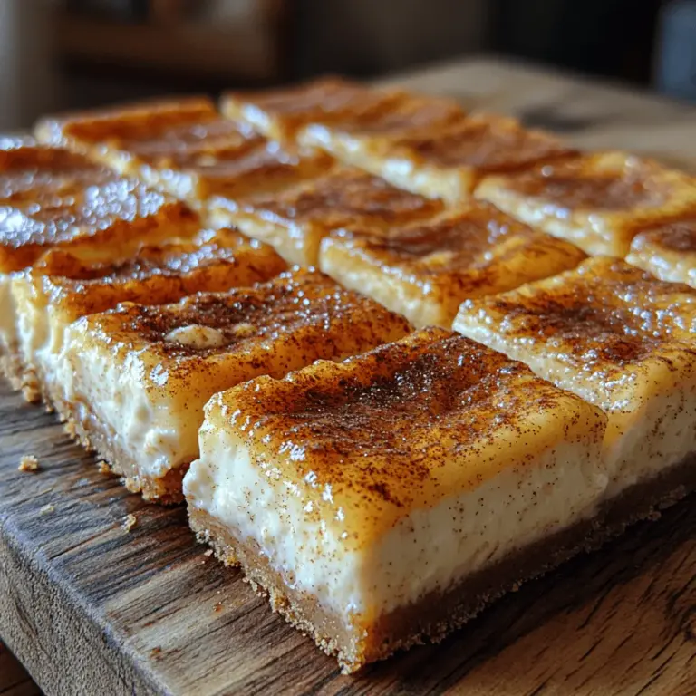 Churro Cheesecake Bars are a delightful fusion of two beloved desserts, combining the warm, crispy, and sugar-dusted churro with a rich, creamy cheesecake filling. This innovative dessert captures the essence of both treats, offering a unique flavor experience that is sure to satisfy any sweet tooth. The churro base brings forth a satisfying crunch, while the cheesecake layer adds a velvety smoothness that perfectly balances the textures. Whether you're serving these bars at a family gathering, a festive celebration, or simply indulging in a personal treat, Churro Cheesecake Bars are bound to become a favorite.